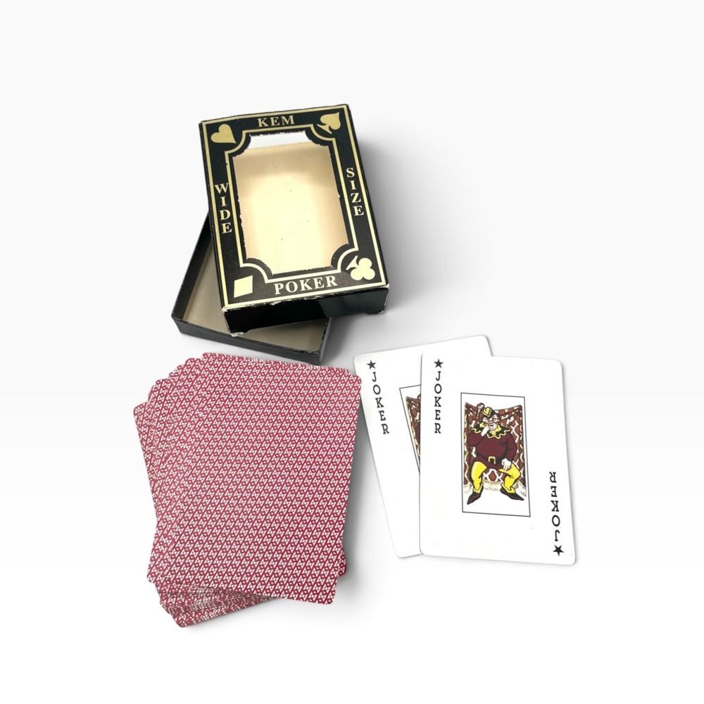 KEM Wide Size Poker Playing Cards Red Pattern Vintage Cellulose Acetate with Box